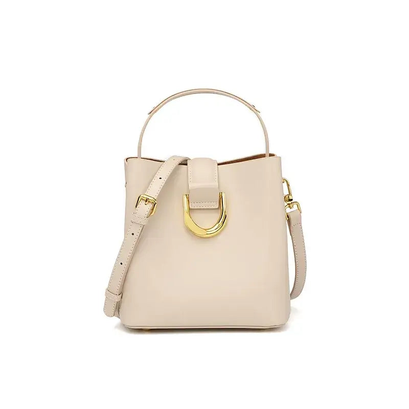 Bolso bucket beige elegante de cuero legítimo – Modelo Dione