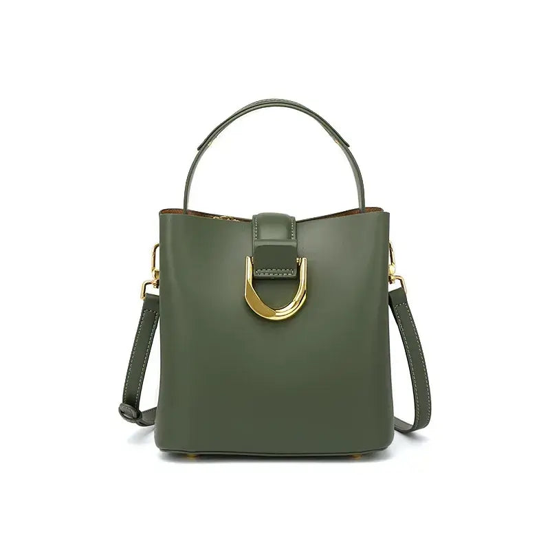 Bolso bucket verde de cuero legítimo – Modelo Dione
