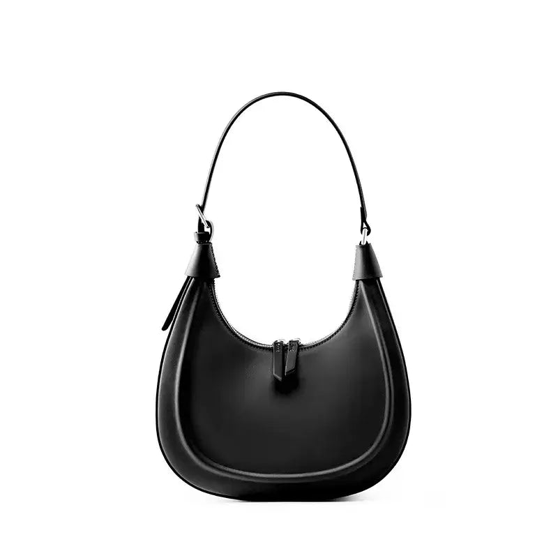Bolso hobo minimalista negro de cuero legítimo – Modelo Elara