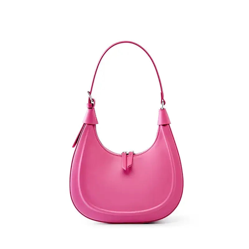 Bolso hobo minimalista rosa femenino de cuero legítimo – Modelo Elara