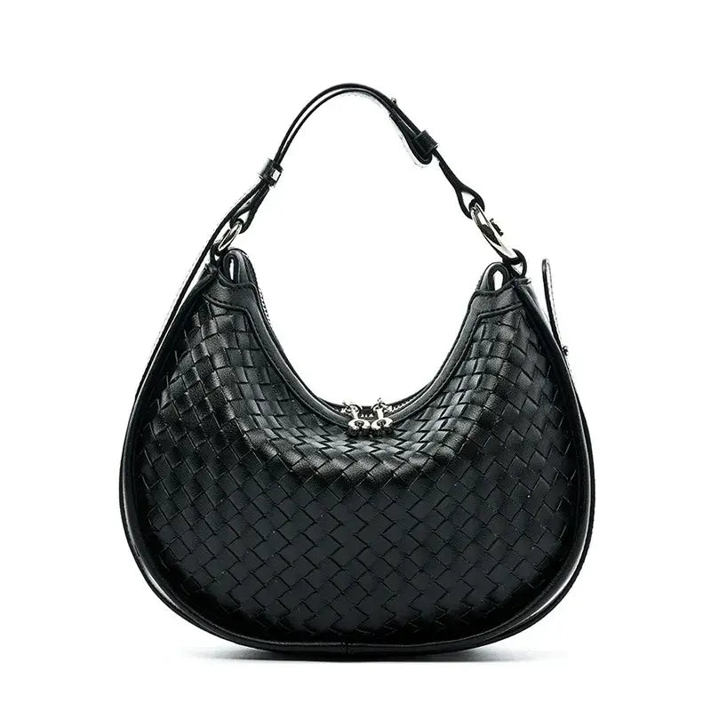Bolso hobo trenzado negro de cuero legítimo – Modelo Lunaria