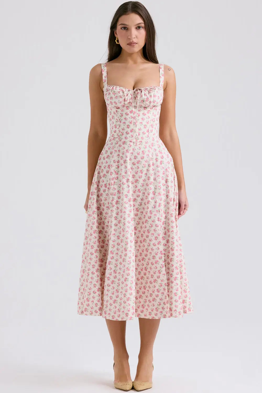 Vestido Midi Attracione Floral - Moldea la Cintura