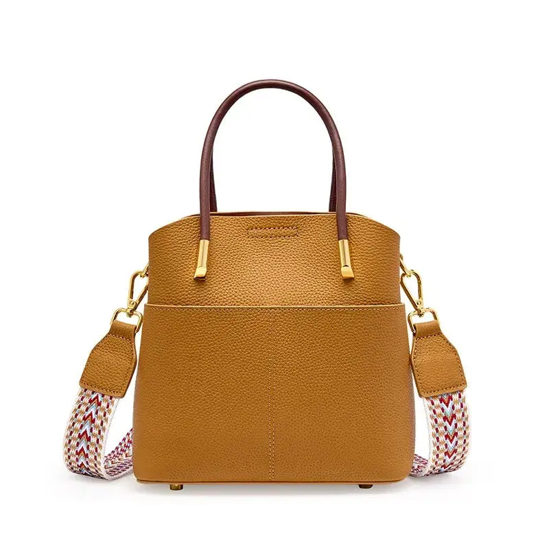 Bolso tote caramelo elegante de cuero legítimo – Modelo Giordana