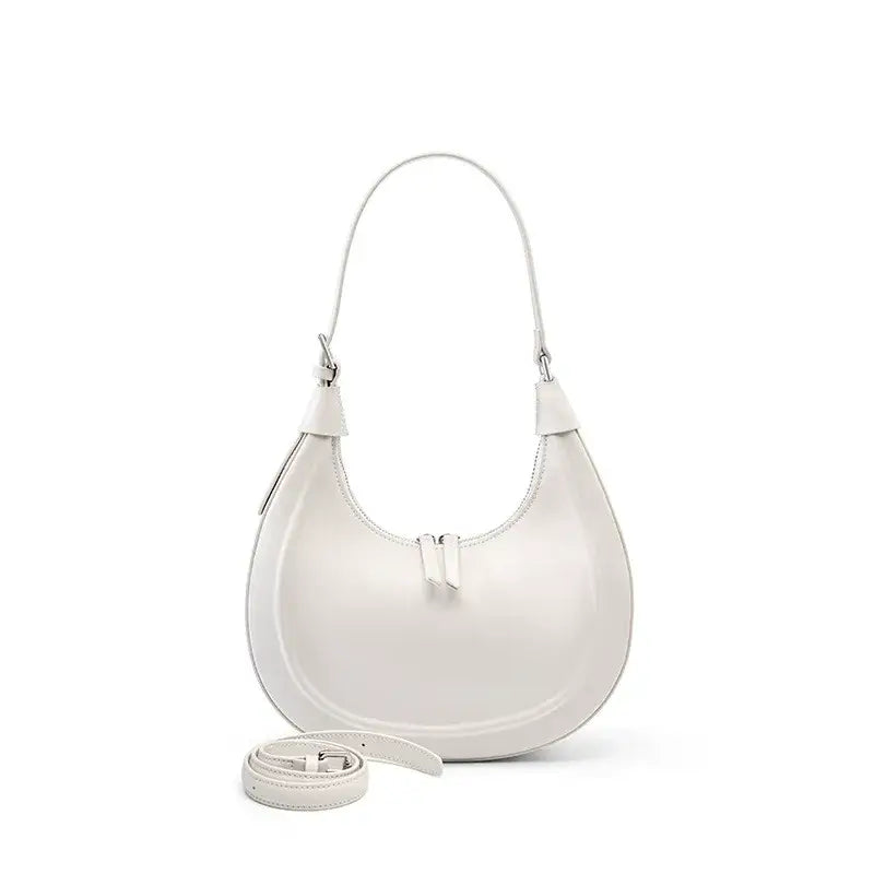 Bolso hobo minimalista blanco elegante de cuero legítimo – Modelo Elara