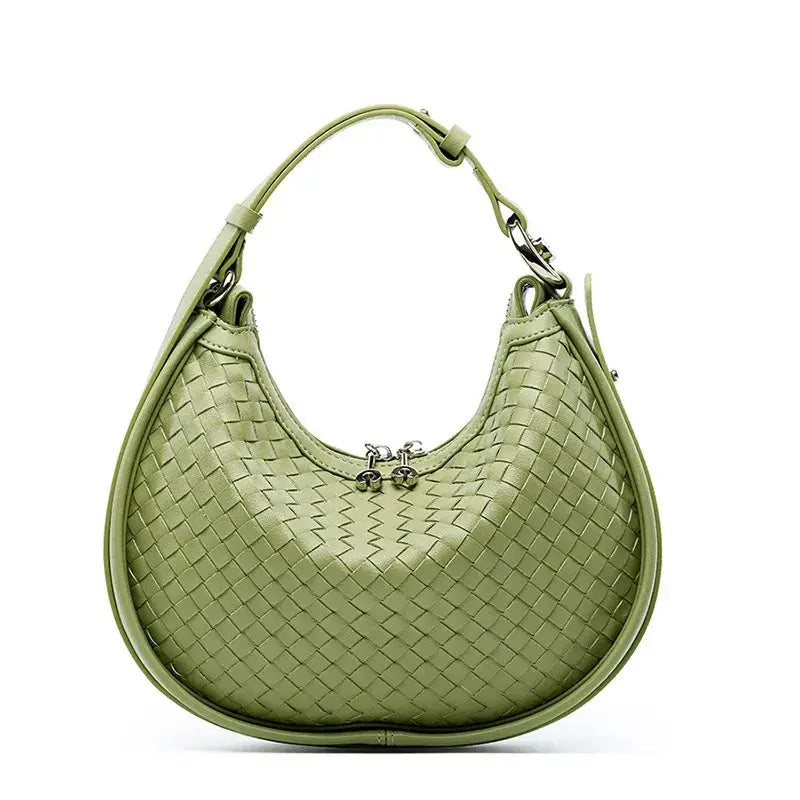 Bolso hobo trenzado verde sofisticado de cuero legítimo – Modelo Lunaria