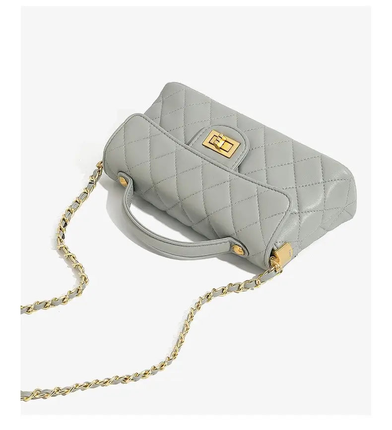 Bolso acolchado gris elegante de cuero legítimo – Modelo Margot