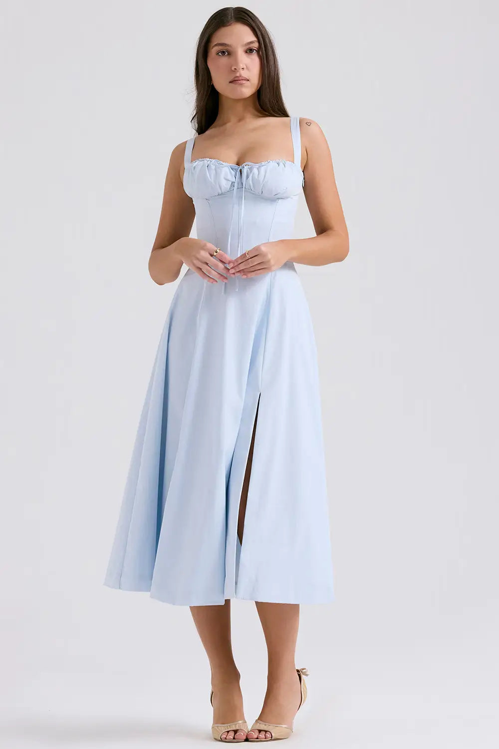 Vestido Midi Azul Celeste Corset